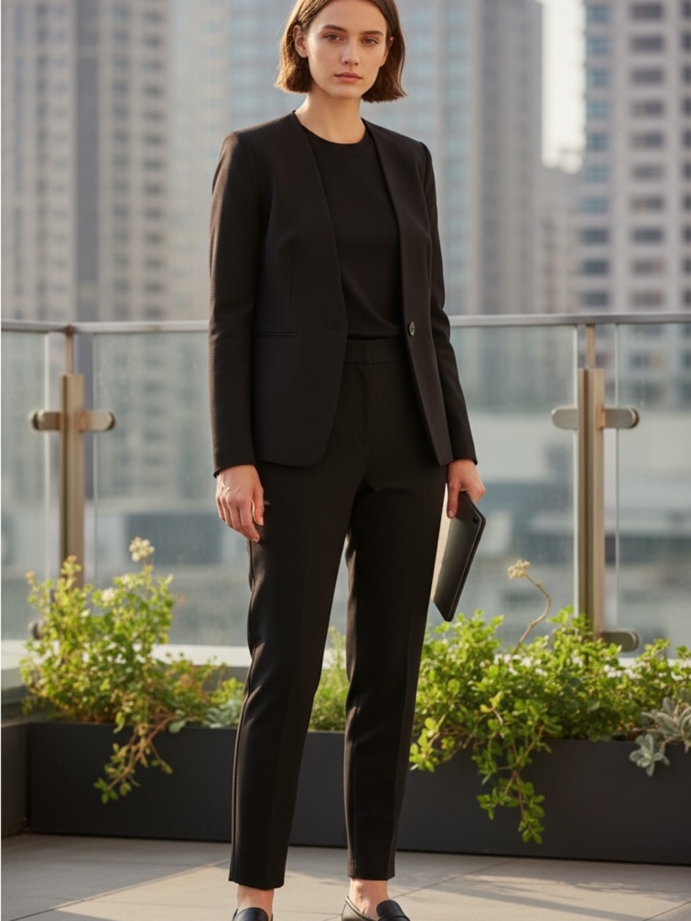 Ann Taylor Black Cutaway Blazer in Fluid Crepe size 8